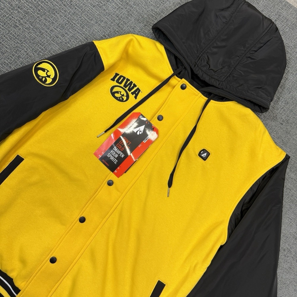 ActionHeat Iowa‎ Hawkeyes Heated Jacket Mens XL Yellow W/ Battery Varsity Hood
